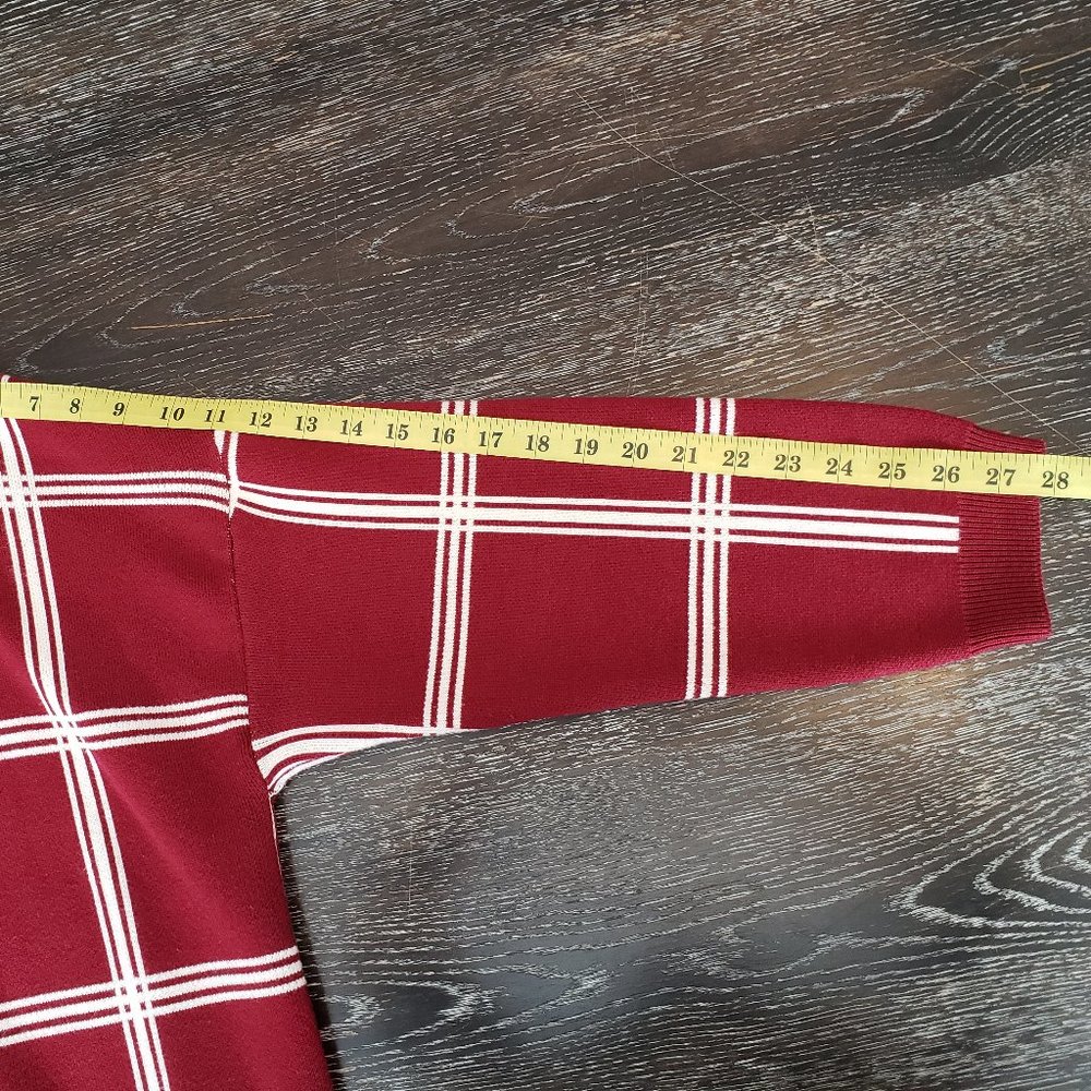 EUC Modcloth Women's Red Plaid Long Heavy Open Front Cardigan Pockets Sweater 1X - Picture 8 of 9
